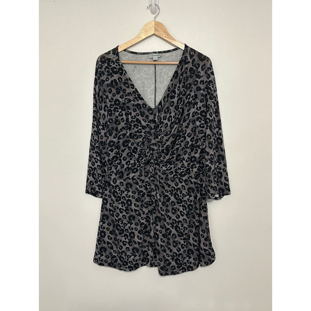 Catherines Leopard Print Twist Front Tunic Top Womens 3X Animal Mob Wife Stretch